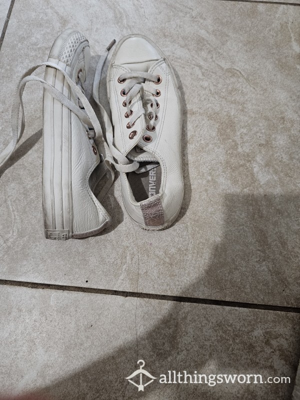 Well Worn Cream And Rose Gold Leather Converse