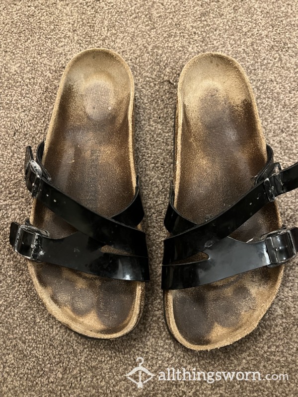 Well Worn Dirty Birkenstock Sandals, Nicely Soiled And Sweat Stained