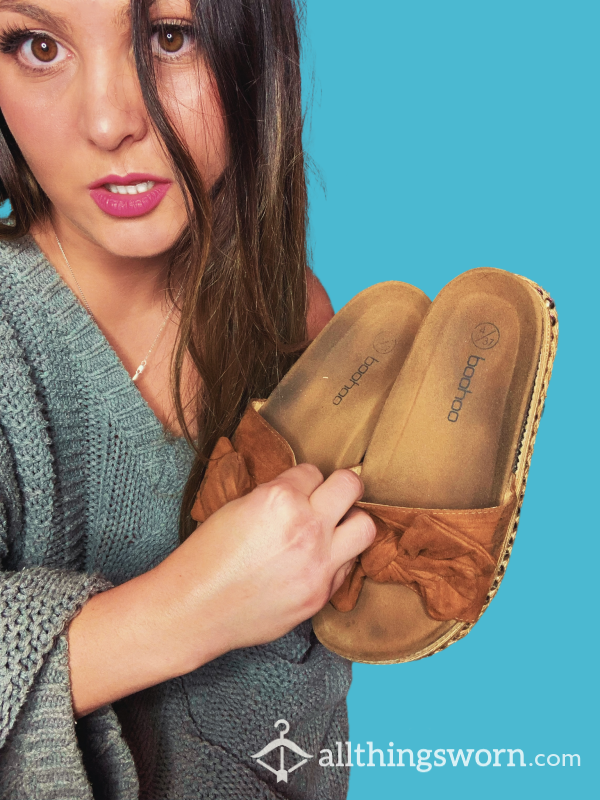 Well-Worn Flat Birkenstock Sandals With Bow