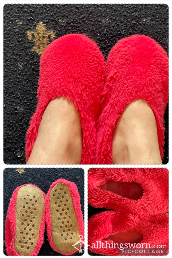 Well Worn Fluffy Pink Slippers. Price Includes UK Postage