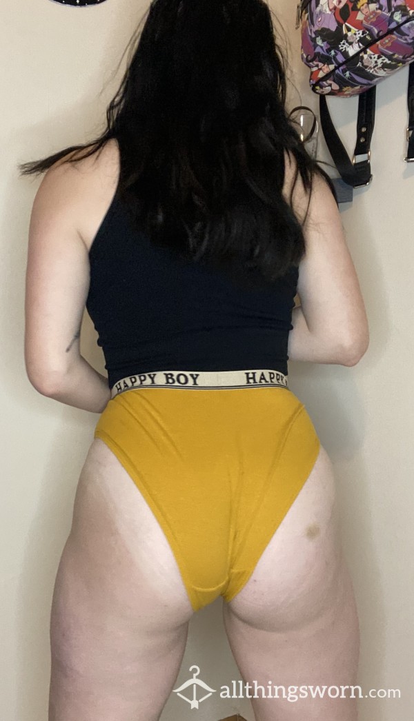🌻M Well-Worn Mustard Yellow Cotton Panties W/ Stained Gusset