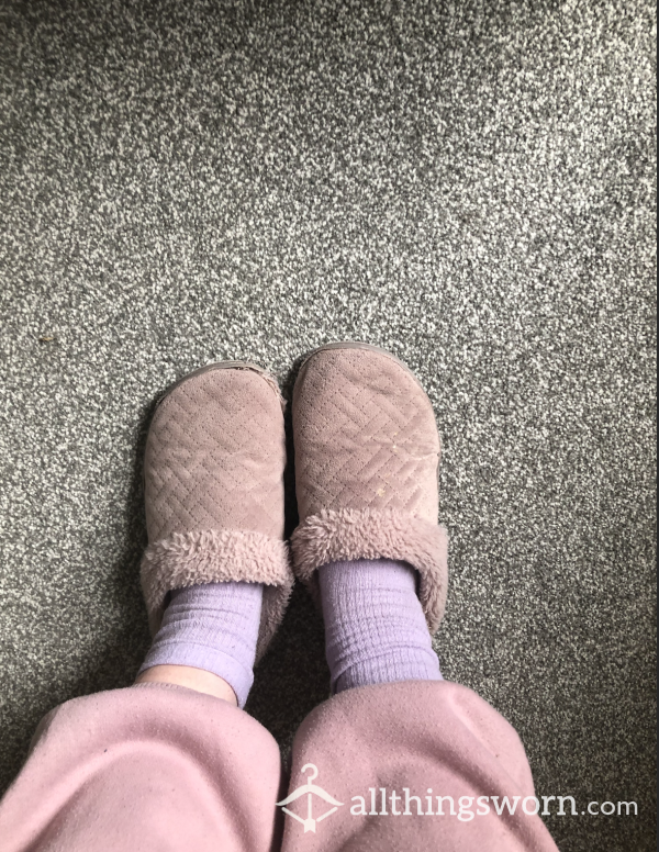 Well Worn Fuzzy Pink Slippers