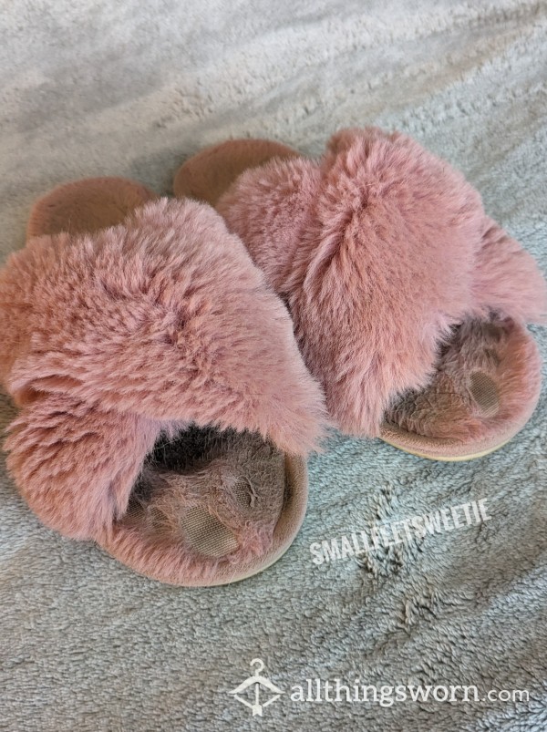Dirty Well Worn Fuzzy Pink Slippers