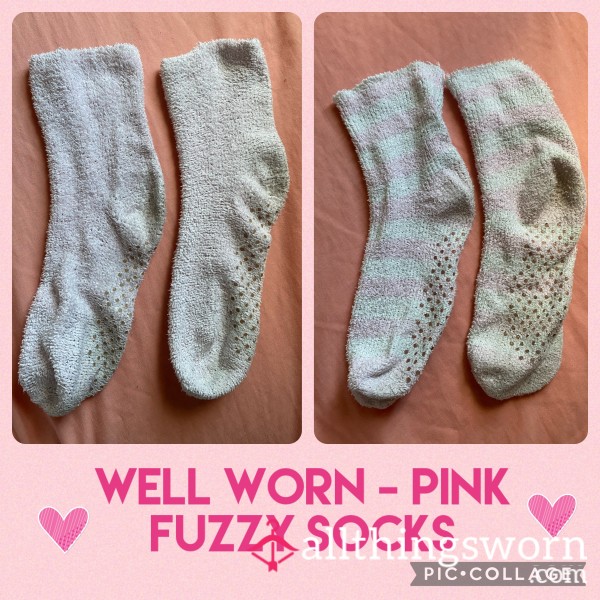 Well Worn Fuzzy Pink Socks