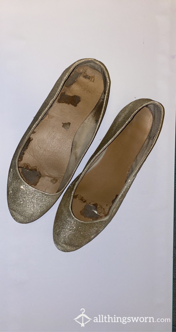Well-Worn Gold Sparkly Flats
