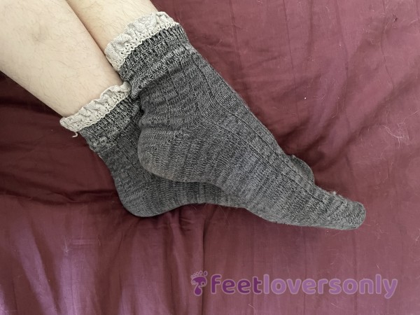 Well Worn Gray Frilly Socks