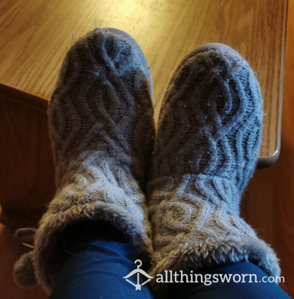 Well Worn Grey Boot Style Slippers
