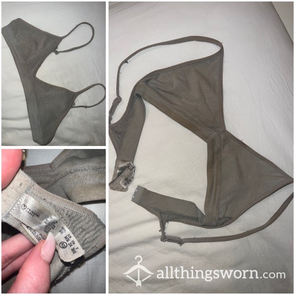 Size XS 6/8 UK - WELL WORN Grey Cotton, Front Ribbed Bralette