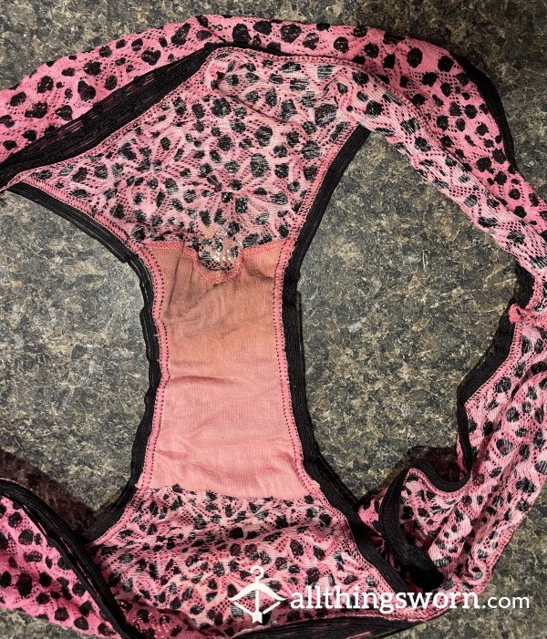 Well Worn Hot Pink Leopard Print Stretchy Lacy Dirty Crusty No Shower Over 2 Weeks So Delicious