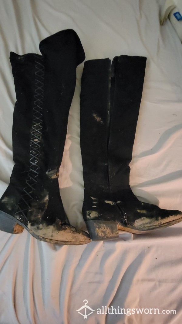 Well Worn Knee High Boots Very Dirty