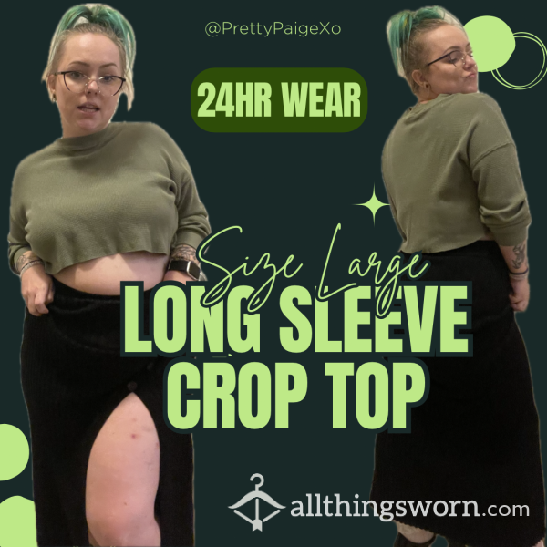 Well-worn Long Sleeve Crop Top 💋 Dark Green, 24hr Wear.. Size Large 💚