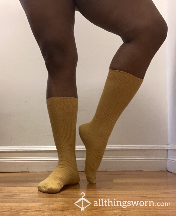 Well Worn Mustard Colored Uniqlo Trouser Socks