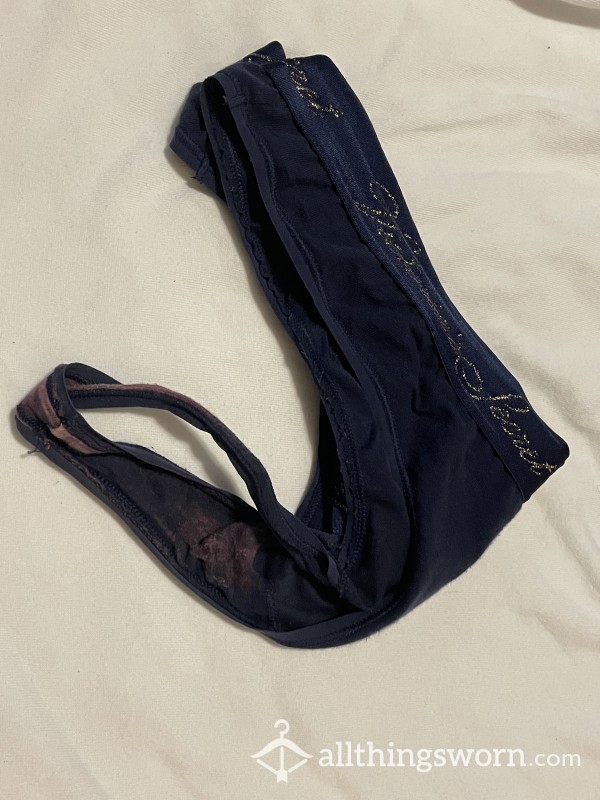 Well-Worn Navy Blue Victoria Secret Thong With Gold Lettering 😍