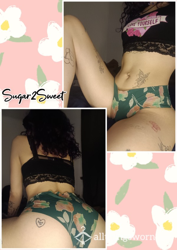 ✨️Well-worn, No-Show Floral Green Cheeky Panties✨️ Free U.S. Shipping!