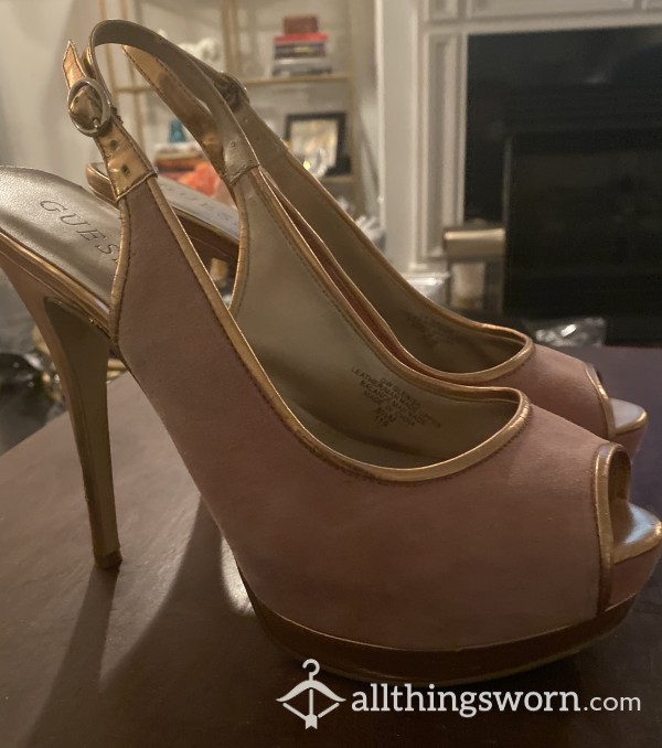 Well Worn Pink And Rose Gold Guess Stilettos