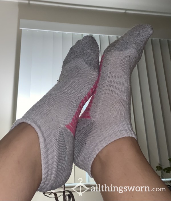 Well Worn Pink And White Socks
