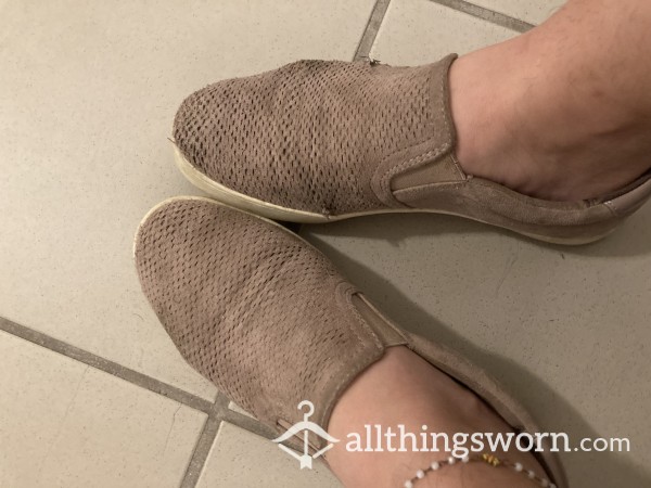 Extra-worn Pink Slip Ons | Stinky | College Shoes | Falling Apart | Bought In 2018