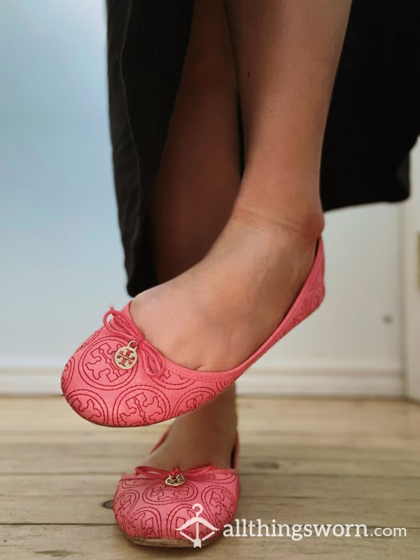 Well-Worn Pink Tory Burch Leather Flats