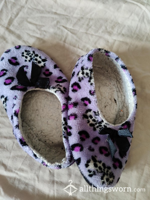 Well Worn Purple Leopard Slippers