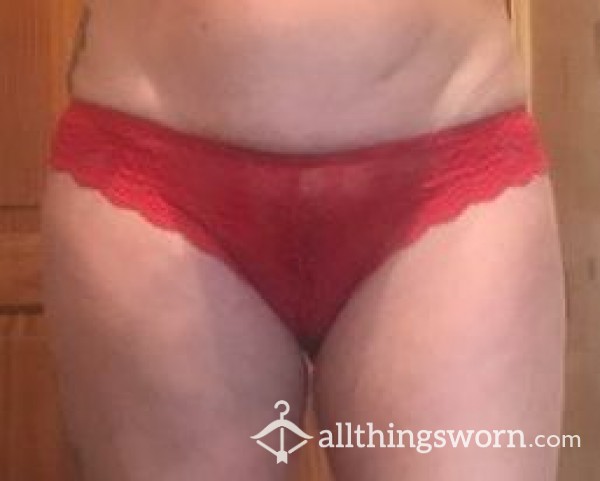 Well Worn Red Lacey Panties, Size 10, Price Includes UK Inland Postage
