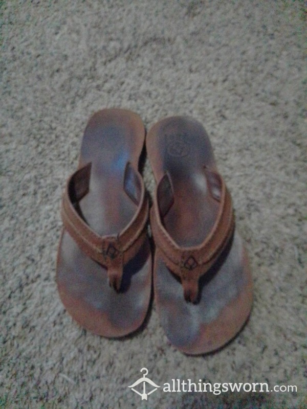Well Worn Reef Leather Sandals Flip Flops Very Used