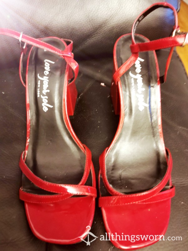 Well Worn Sexy Red Strappy Sandals. Real Hot Pair. Nice Chuncky Heel Size 6 👠👠💯🔥🔥£25