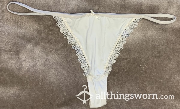 Well Worn Sexy Silky White String Thong Worn 8+ Hours