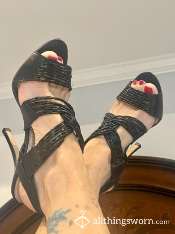 Well Worn Size 8 Strappy Black Leather Heels From White House Black Market