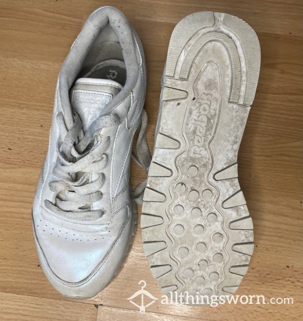 Well Worn, Smelly White Iridescent Reebok Trainers Size 5