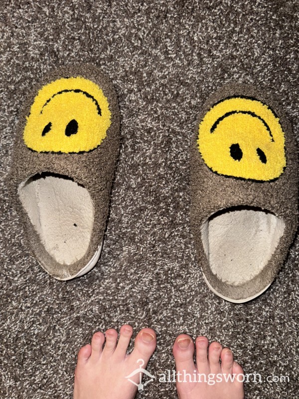Well Worn Smiley Slippers