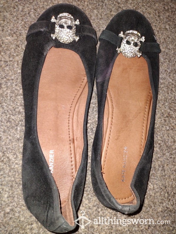 Well-worn Suede Flat Work Shoes With Diamante Skulls!