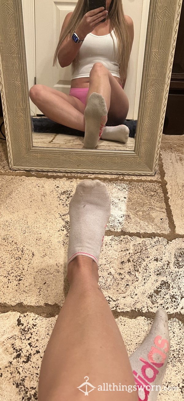 Well Worn Sweaty Dirty Pink And White Adidas Gym Socks
