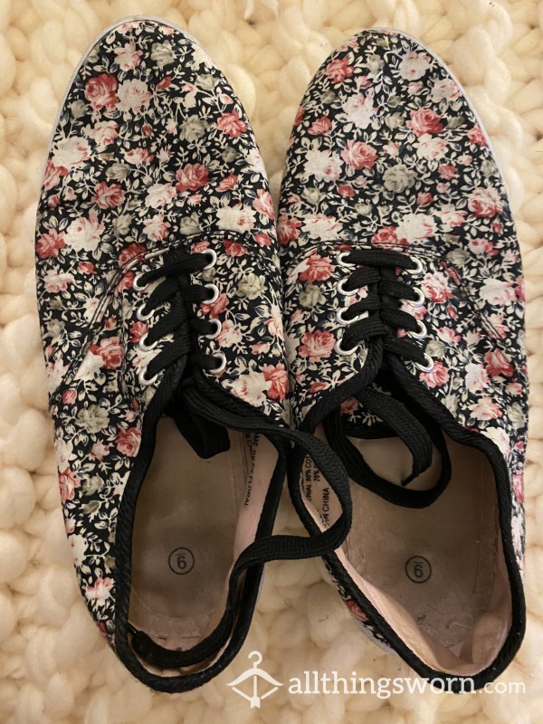Well Worn Used Flowery Sneakers/trainers