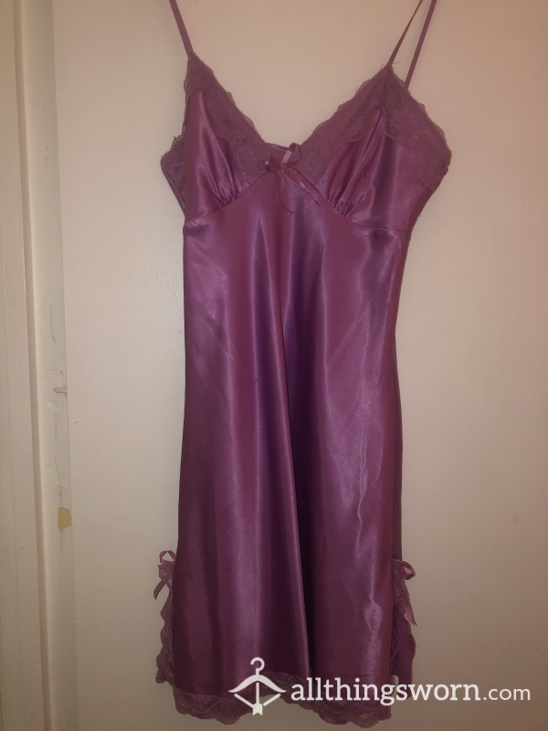 Well-worn, Used, Lingerie Purple Satin Slip Dress