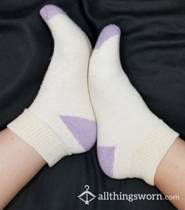 Well Worn White & Lavender Socks