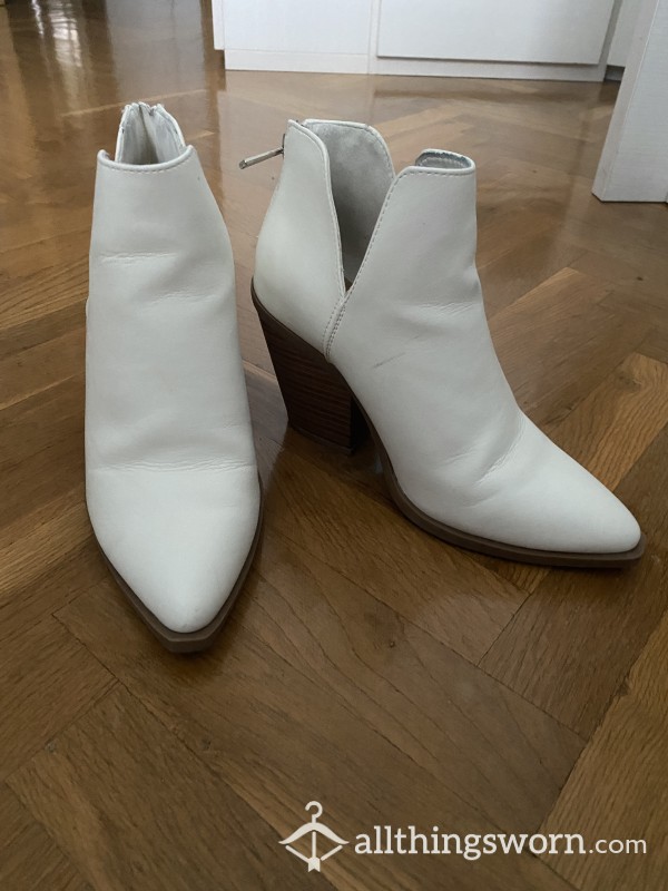 Well Worn White Leather Ankle Boots
