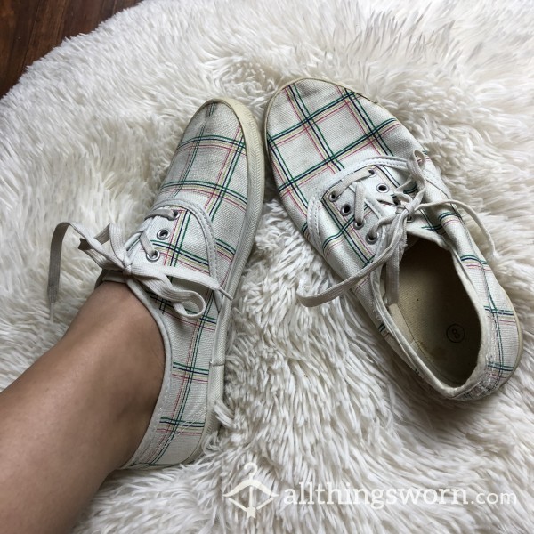 Well Worn White Plaid Sneakers