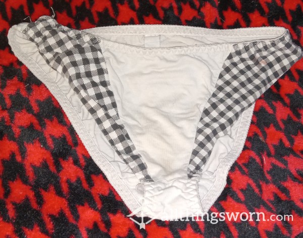 Well-worn White/black Checked Cotton Panties