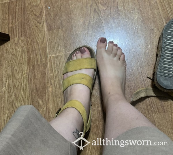 Well Worn, Yellow, Strapped Sandals. Size 6 In USA.