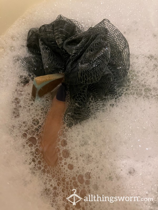 Wet Bubble Bath Loofah And Bar Of Soap