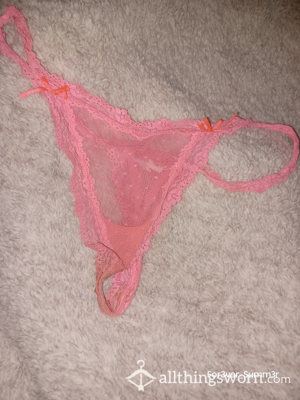 Wet Lacy Thong! Pink