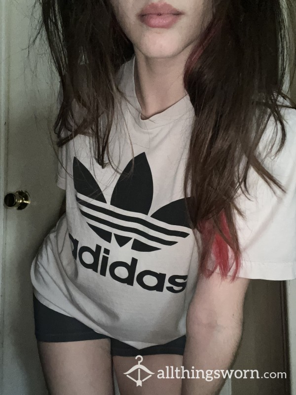 White Adidas Tee That’s Barely Hanging On!