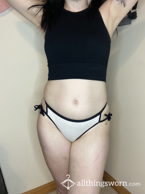 S White And Black Tie-Up Bikini Panty