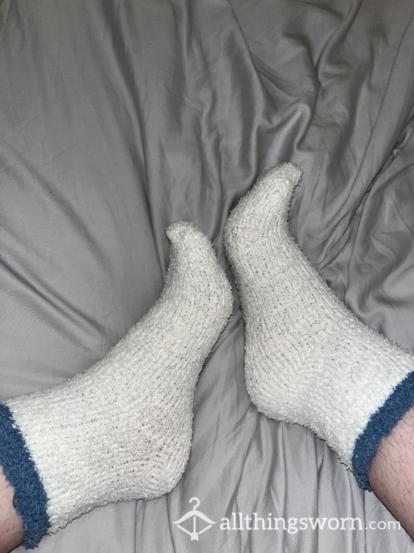 White And Blue Fluffy Socks