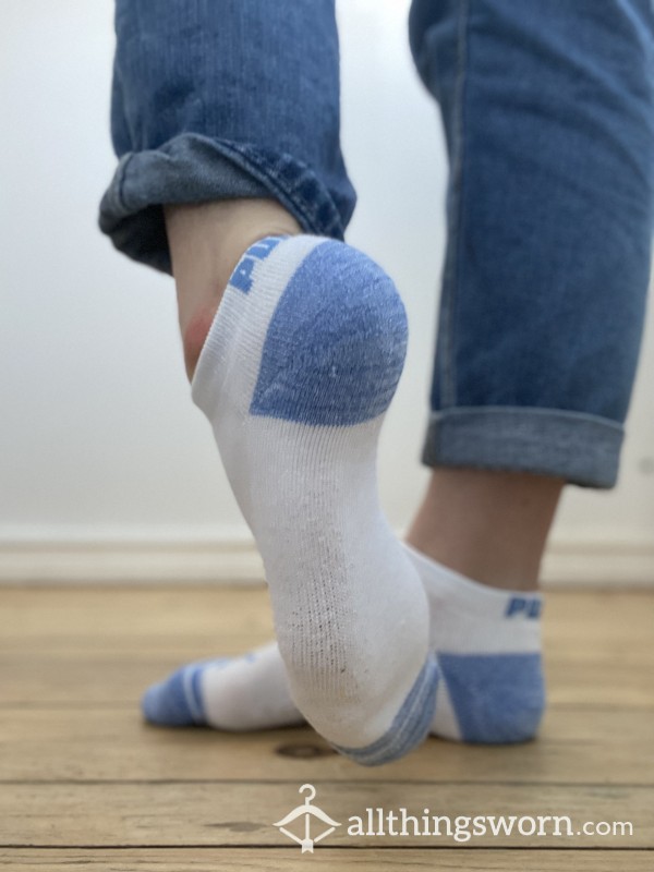 White And Blue Puma Athletic Ankle Socks 👣