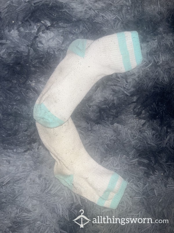 White And Blue Socks Very Old And Well Worn