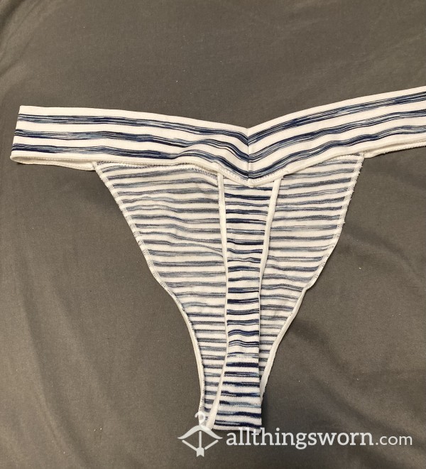 White And Blue Striped Thong