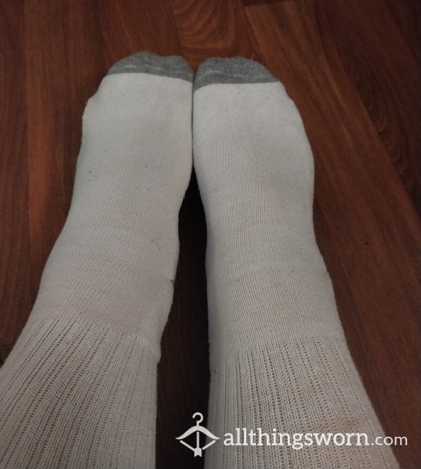 White And Gray High Socks
