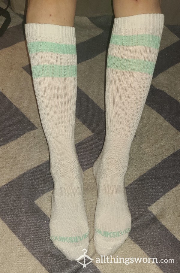 White And Light Teal Quicksilver Socks