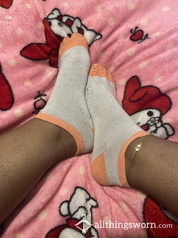 White And Orange Ankle Socks